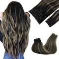 GOO GOO Clip in Hair Extensions Real Human Hair, Remy Human Hair Extensions Clip ins for Women, Natural Human Hair, 20inch 150g 9Pcs, 1B/16/1B Balayage Natural Black to Light Blonde