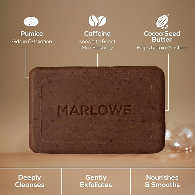 MARLOWE. No. 109 Coffee Bar Soap 7 oz (6 Bars) – Exfoliating Body Scrub for Men with Natural Extracts, Caffeine, Coffee Bean & Cocoa Butter – Energizing Fresh Brewed Scent