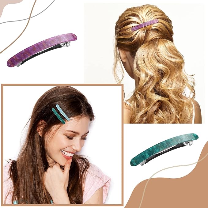 12 Pieces Hair Barrettes for Women Tortoise Shell Acetate French Skinny Clip Automatic Ponytail Barrettes for Women Fine Thin Hair Accessories(Retro Color)