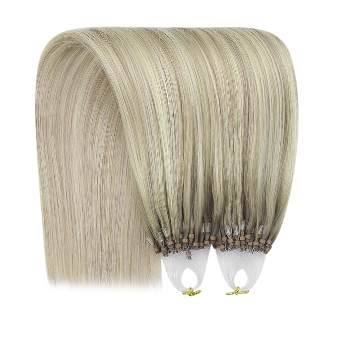 YoungSee Micro Bead Hair Extensions Real Human Hair Blonde Ombre Micro Ring Hair Extensions Human Hair Blonde to Platinum Blond Bead Hair Extension Human Hair Balayage for Wedding 20In 50s/50g