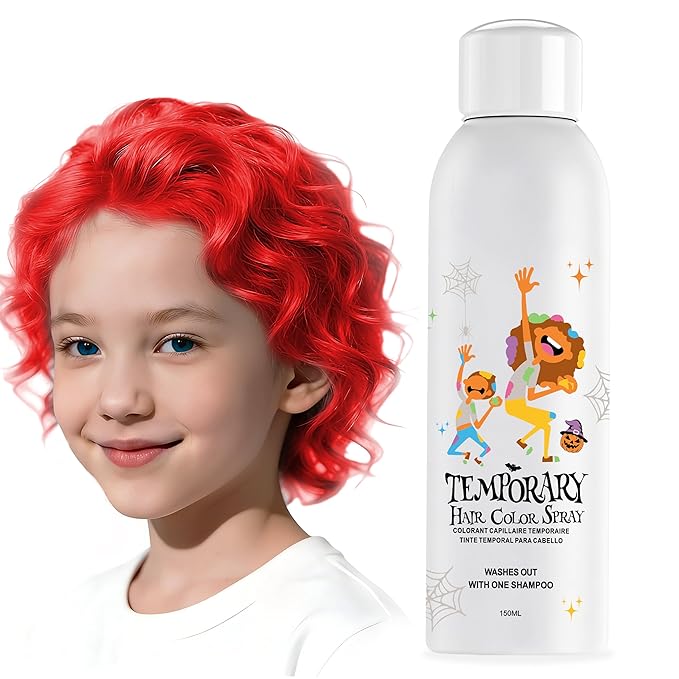Red Temporary Hair Color Spray for Kids, Silver Instant Colored Hair Dye Alternative for Boys Girls Teens Men Women, Quick Styling for Party Christmas Halloween, Disposable Washable, 150ml