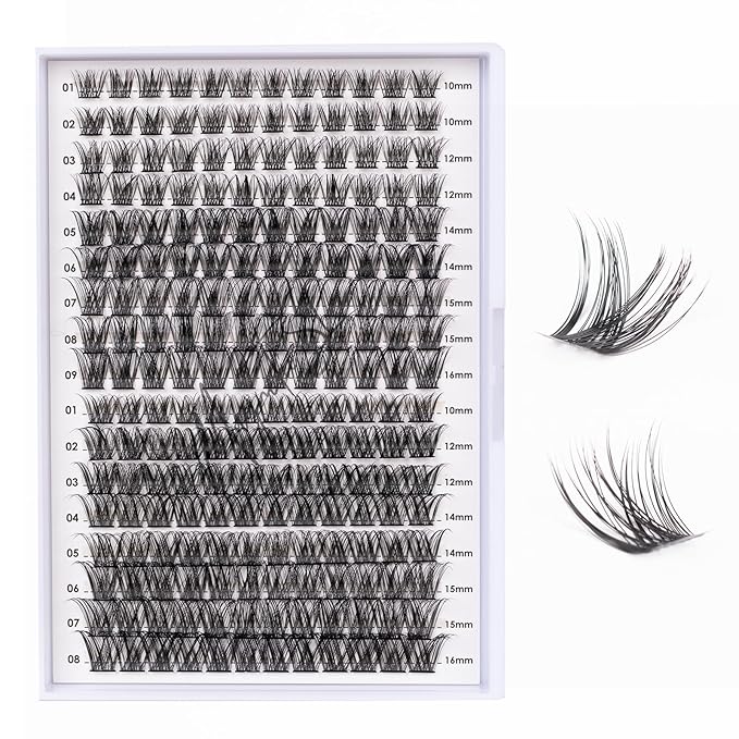 Lash Clusters 204 Pcs Individual Lashes Clusters Eyelash Extensions False Eyelashes DIY Lash Extension Kit Reusable False Eyelashes Natural Look Mix 10-16mm C D Curl(DM01+DM17)