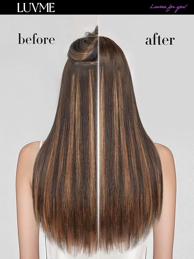 LUVME Straight Seamless 110g 7Pcs Clip in Hair Extensions Full Max with 24inch Remy Human Hair Extensions, Highlight Color 100% Real Soft