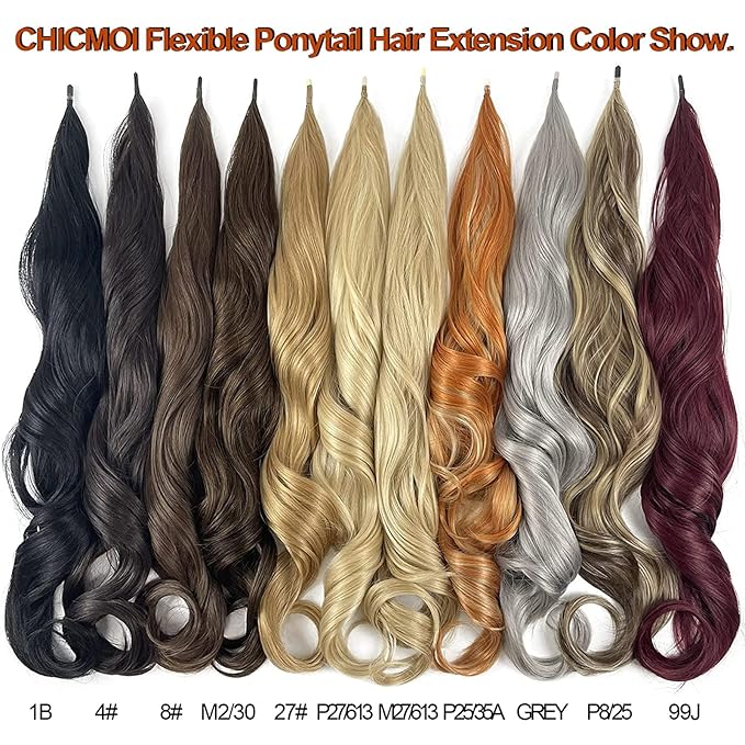 Chicmoi Blonde Ponytail Extainson 32 Inch Flexible Wrap Around Ponytail Hair Extension Long Wavy Pony Tails hair Extension Synthetic Hairpieces For Women and Girls