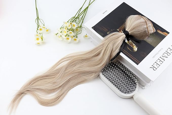 Full Shine Blonde Hair Extensions Clip in Human Hair Highlights Blonde Hair Clip in Hair Extensions Easy to Wear Lightweight 3 Pcs 18 Inch 60 G