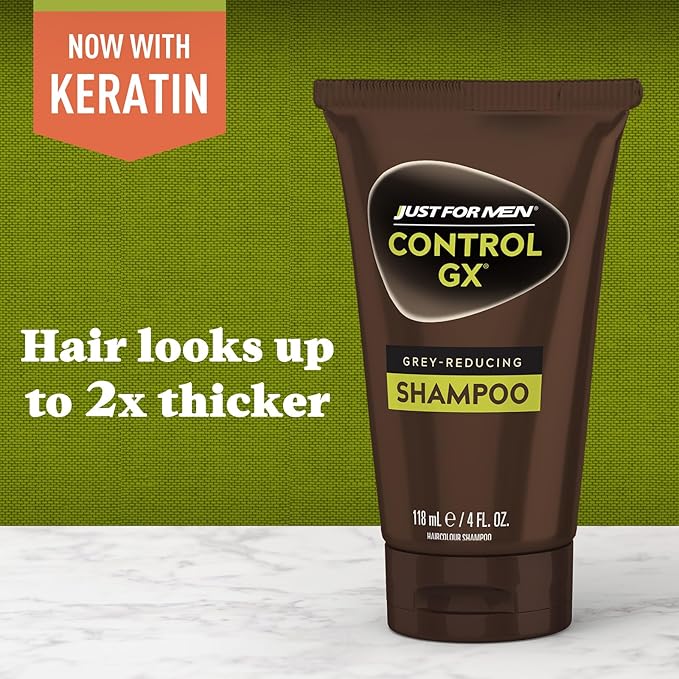 Just for Men Control GX Grey Reducing Shampoo, Gradual Hair Color with Keratin for Stronger Thicker and Healthier Looking Hair, 4 Fl Oz - Pack of 3 (Packaging May Vary)