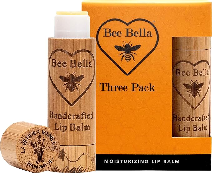 Bee Bella Lip Balm, Lavender Vanilla, 3 Pack - Hydrating, Moisturizing Lip Care, 100% Natural, Original Organic Beeswax with Vitamin E, Handmade in USA