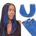 Lashey Seamless Clip in Hair Extensions Human Hair 58g 4pcs Blue Clip in Hair Extensions Real Human Hair with Invisi Edge 24 Inch Long Straight
