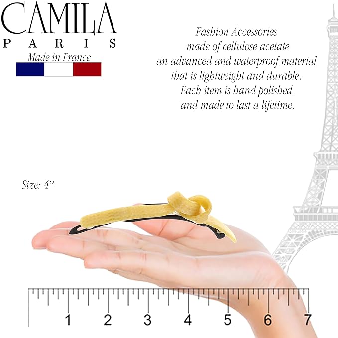 Camila Paris CP2815 French Hair Barrette Clip for Girls, Handmade, Beige, Metal-Free Closure Strong Hold Grip Hair Clips for Women, No Slip Durable Styling Girls Hair Accessories, Made in France