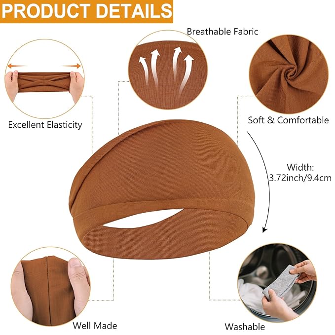 Non-Slip Headbands Set for Women's Hair 6 PCS Cotton Soft Wide Head Bands for Yoga Running Exercise Trendy Elastic Hairbands for Women