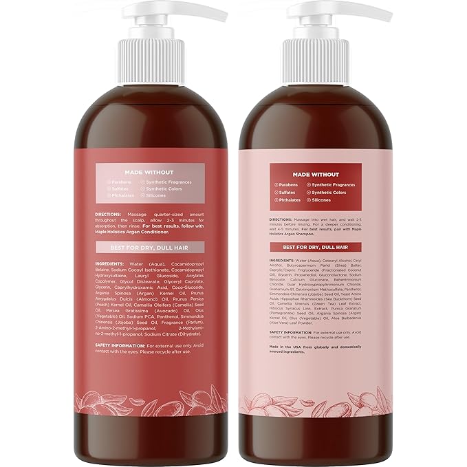 Argan Oil Shampoo and Conditioner for Dry Hair - Paraben and Sulfate Free Shampoo and Conditioner Set for Dry Hair Frizz Curl Care and Split Ends - Moisturizing Argan Shampoo and Conditioner Set