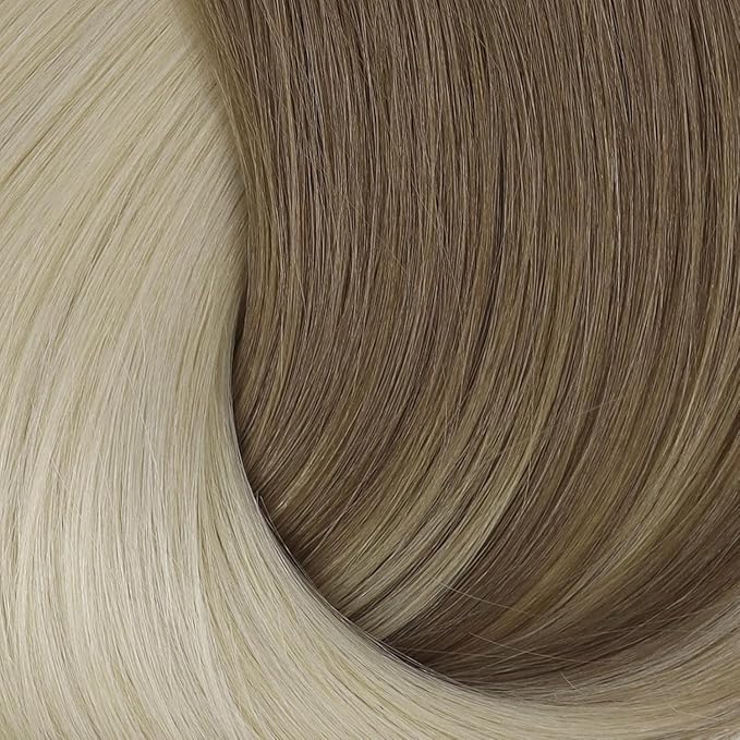 Full Shine Seamless Clip in Hair Extensions Human Hair Ombre Blonde Hair Extension Clip ins Ombre Light Brown to Platinum Blonde Hair for Women 14 Inch 8 PCS 120 Grams