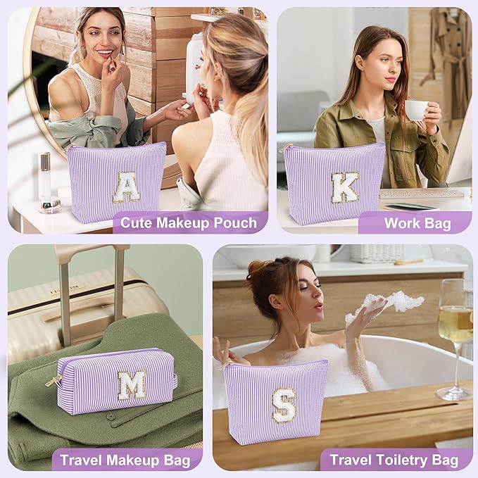 YOOLIFE Personalized Monogram Makeup Bag Birthday Gifts for Kids Girls Cosmetic Bag Travel Toiletry Bag | Christmas Gifts for Teenage Girls Stocking Stuffers for Teen Girl Daughter Gifts Purple A