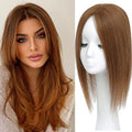 Hair Toppers for Women Real Human Hair, 360° 3D Human with Thinning Upgrade Middle Part Clip in Bangs Topper Hair Pieces for Women Daily (Light Brown, 16 Inch-3D-Side)
