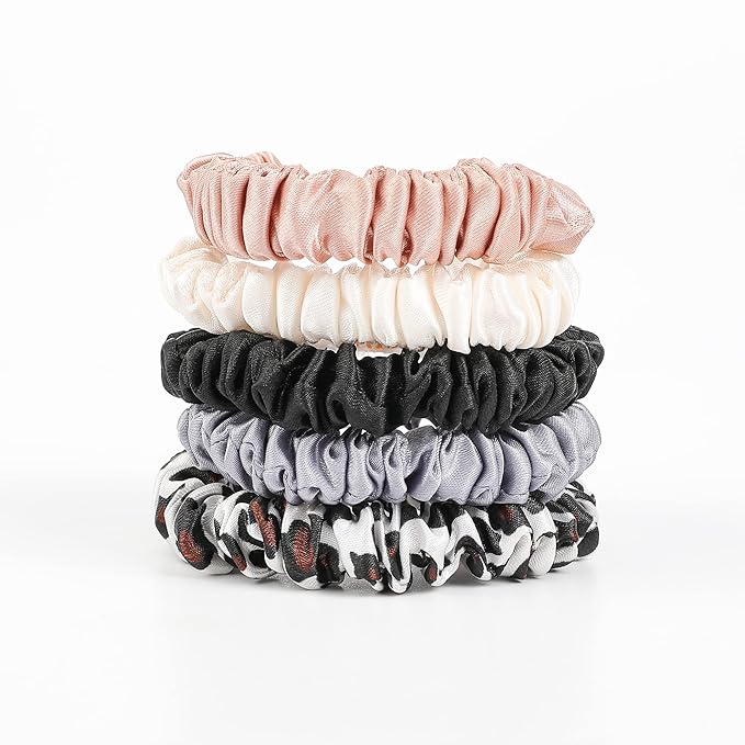 Hair Ties Silk Satin Scrunchies - Small Mini Scrunchy for Women Thick Hair Accessories Cute Soft No Slip Hair Elastics Ponytail Holder for Curly Hair No Damage Hairties Gift for Girls