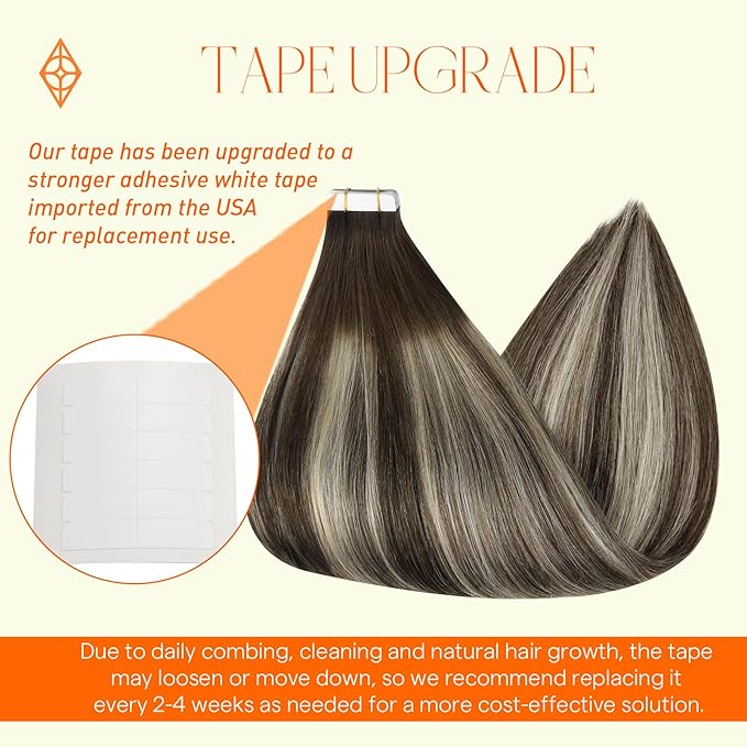 Full Shine Invisible Tape in Hair Extensions Human Hair Color 2/60/2 Brown and Blonde 12 Inch 30G 20Pcs Tape in Extensions Balayage Seamless Human Hair Extensions Brazilian for Women