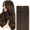 GOO GOO Invisi Edge Tape in Hair Extensions Human Hair, 4A Chocolate Brown, 6pcs 12inch 15g, Virgin Remy Hair, Seamless Injected Tape, Natural Look