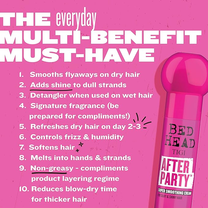 TIGI Bed Head After Party Super Smoothing Cream – Anti Frizz Hair Styling Product, Humidity Protection for Frizzy, Dull, or Coarse Hair, 3.38 fl oz