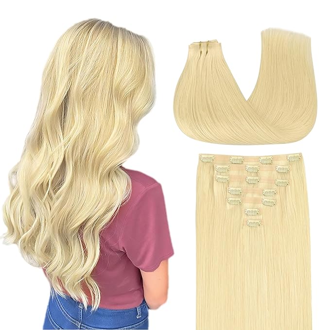 GOO GOO Clip in Hair Extensions Real Human Hair, Remy Human Hair Extensions Clip ins for Women, Natural Human Hair, 20inch 110g 7Pcs, 22F Light Golden Blonde