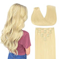 GOO GOO Clip in Hair Extensions Real Human Hair, Remy Human Hair Extensions Clip ins for Women, Natural Human Hair, 14inch 110g 7Pcs, 22F Light Golden Blonde