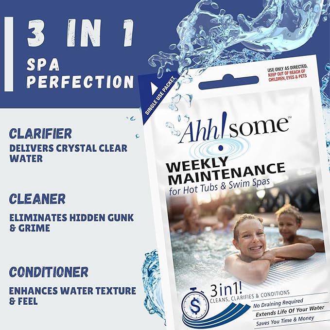 Triple-Action 3-in-1 Weekly Hot Tub Cleaner, Conditioner & Clarifier – Hot Tub Chemicals for Crystal Clear Water – Works on All Hot Tubs & Inflatable Spas – Made in USA – Veteran-Owned (4 Week Kit)