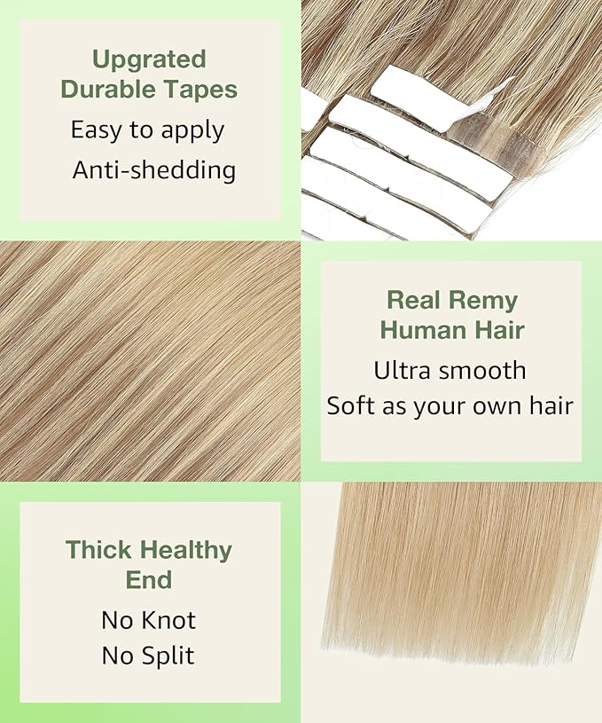 SURNEL Tape in Hair Extensions Human Hair Balayage Golden Brown Highlighted Fading to Golden Blonde Tape in Hair 16 inch 20pcs 50g(#10/16/16-16)