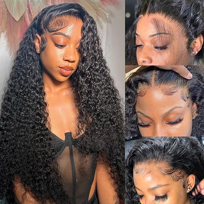 36 Inch Deep Wave Lace Front Wigs Human Hair Pre Plucked 200% Density 13x6 HD Lace Frontal Wigs with Baby Hair Deep Curly Wet and Wavy Glueless Wigs for Women (Natural Black, 36 Inch)