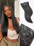 LUVME Yaki Straight Seamless 110g 7Pcs Clip in Hair Extensions Full Max with 26inch Remy Human Hair Extensions, Natural Black 100% Real Soft Hair