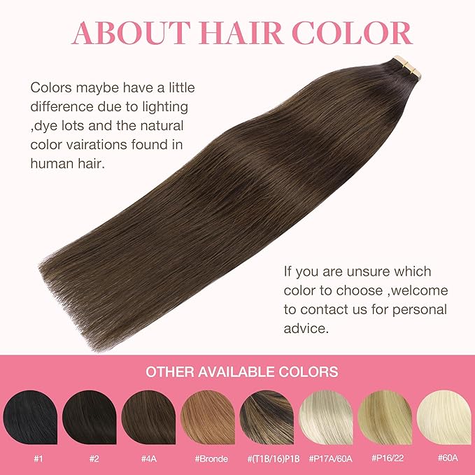 GOO GOO Tape in Hair Extensions Human Hair, 4A Chocolate Brown, 12inch 80g 40pcs, Skin Weft Seamless Invisible, Silky Straight with Thick Ends, Remy Human Hair