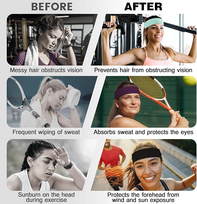 10 PCS Headbands for Women - Fashion Non Slip Cotton Headbands for Women and Men Perfect for Sports and Outdoor Activities in Summer,Including Running, Yoga, Cycling, Gym Workouts