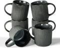 famiware Coffee Mug Set for 6, Star 12 oz Catering Mugs Cup Set with Handle for Coffee, Tea, Cocoa, Milk - Ceramic Stoneware Drinkware Set, Deep Forest