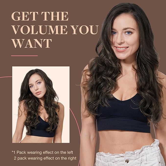 GOO GOO Clip in Hair Extensions Real Human Hair, Remy Human Hair Extensions Clip ins for Women, Natural Human Hair, 14inch 120g 7Pcs, 2A Light Brown