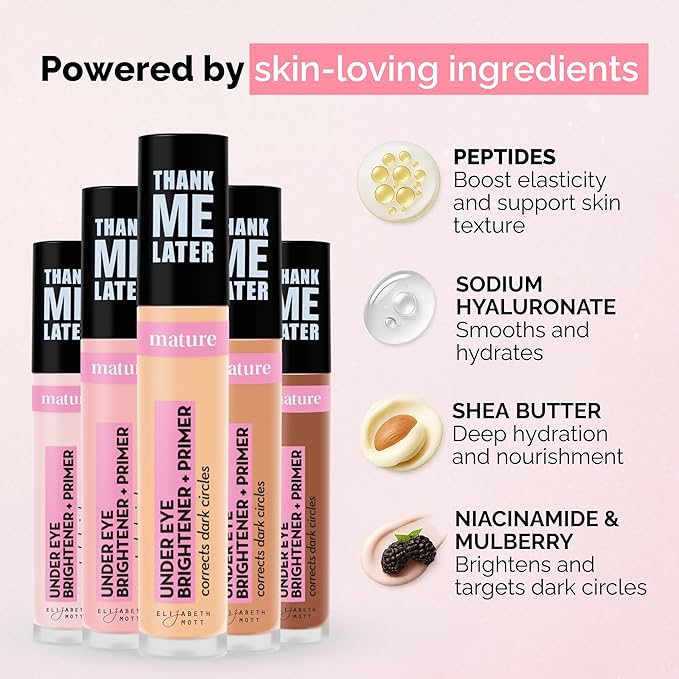 Elizabeth Mott Thank Me Later Under Eye Brightener & Primer – Hydrating Color Corrector for Dark Circles – Lightweight Concealer Base for Mature Skin, Fair Shade 5ml