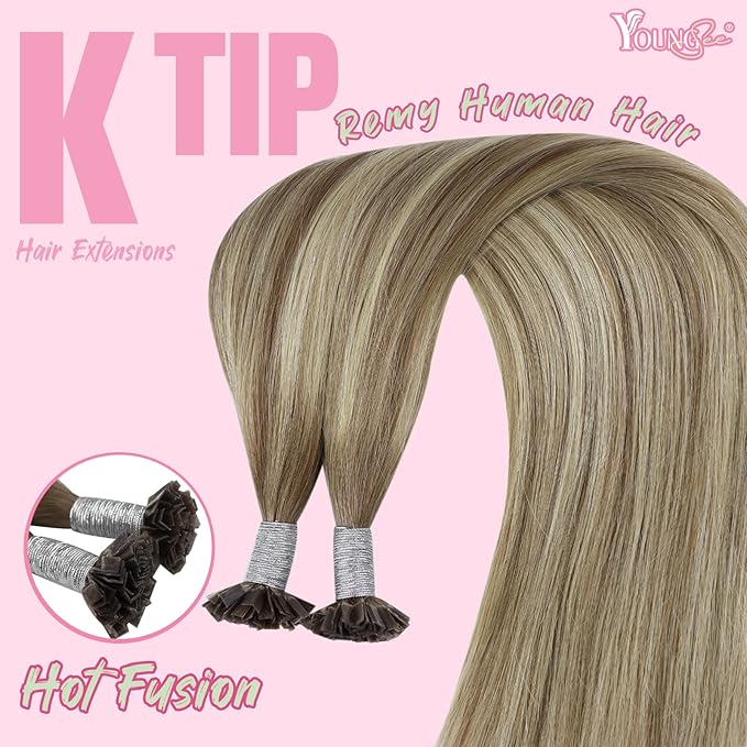 YoungSee K Tip Hair Extensions Real Human Hair Ombre Light Brown Balayage Blonde Ktip Real Hair Extensions Human Hair 24In 1G/S 50G