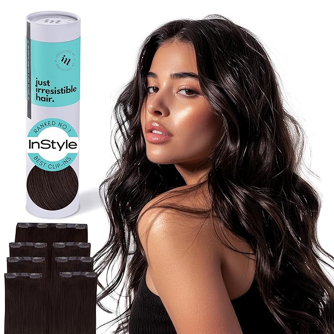 Irresistible Me Real Human Hair Extensions Clip Ins – 100% Human Hair Clip In Extensions for Length & Volume – Invisible Extension – Heat Resistant & Dyeable – Chocolate Brown, 20 Inches