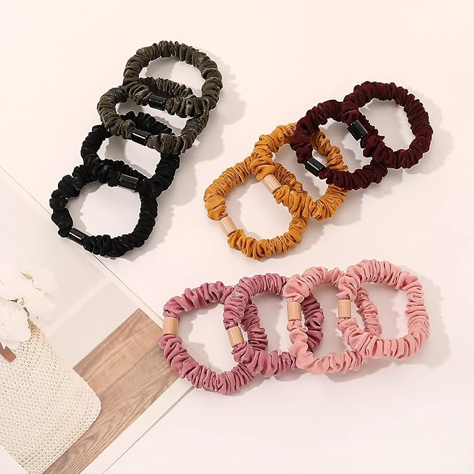 Silk Hair Ties Scrunchies - Small Mini Scrunchy for Women Thick Hair Accessories Cute Soft No Slip Hair Elastics Ponytail Holder for Curly Hair No Damage Hairties Gift for Girls