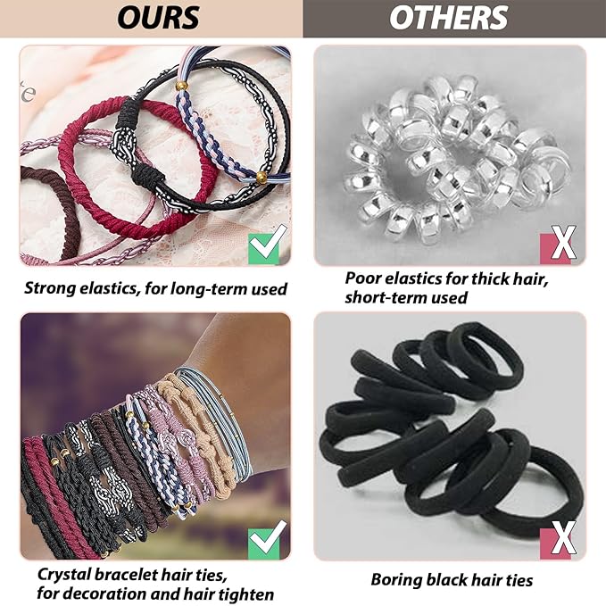 Boho Hair Ties For Girls, 20pcs Hair Tie Bracelet, Elastic Hair Ties, Hair Bands For Ponytails, Ponytail Holder For Daily Life, Sport, Cooking, Working