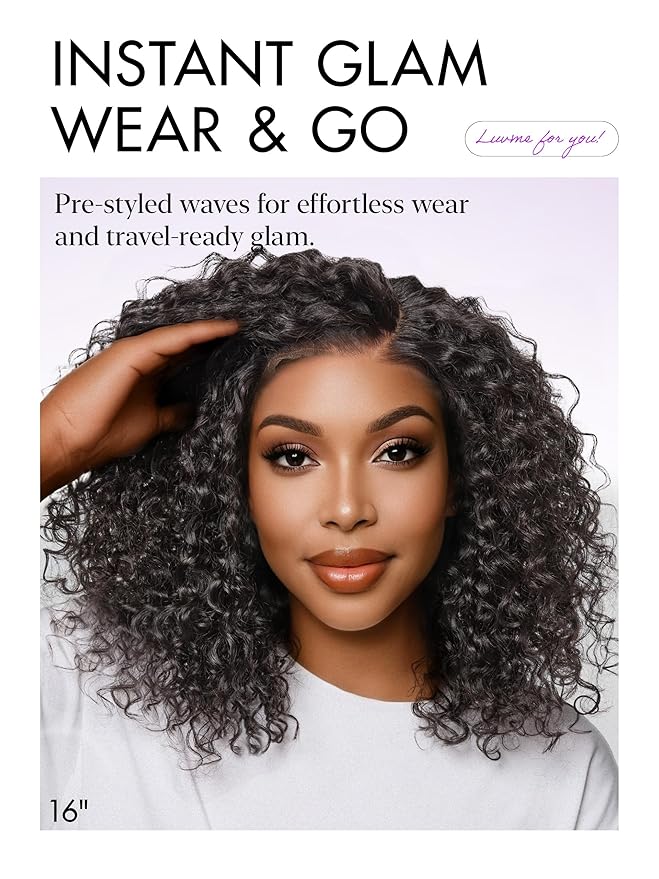 LUVME HAIR 100% Human Hair Wigs Curly Deep Wave Glueless Lace Front 12 Inches, Pre Cut Plucked Hd Lace Short Wig Ready To Go Natural Color Straight Bleached Knots Side Part Black Wigs