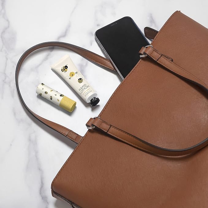 Studio Oh! Lip Balm & Hand Lotion Set - Travel-Size Toiletries, 2-Piece Gift Set - Moisturizing, Portable - Buzzy Bees