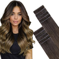 GOO GOO Invisi Edge Tape in Hair Extensions Human Hair, 1D/2C/4E Chocolate Dip Color Melt, 10pcs 24inch 30g, Virgin Remy Hair, Seamless Injected Tape, Natural Look