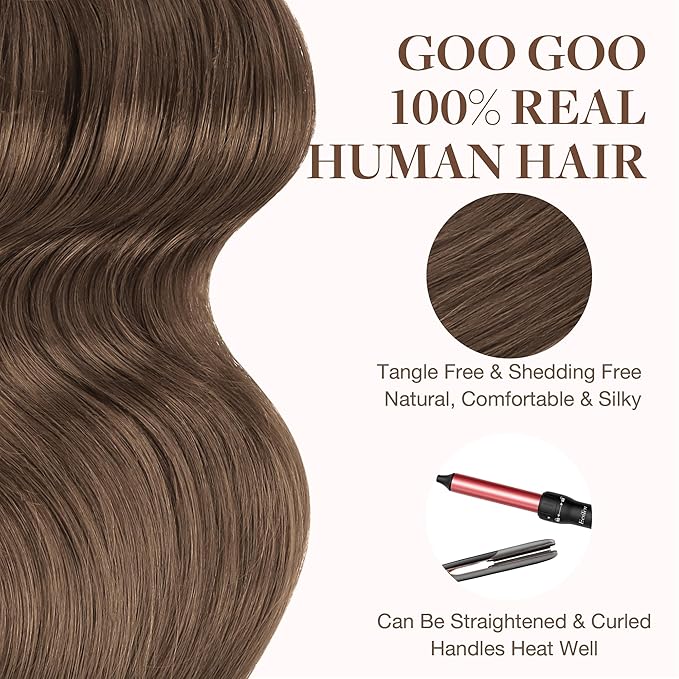GOO GOO Tape in Hair Extensions Human Hair, 5 Light Ash Brown, 16inch 50g 20pcs, Skin Weft Seamless Invisible, Silky Straight with Thick Ends, Remy Human Hair