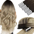 YoungSee Tape in Hair Extensions Human Hair Ombre Invisible Tape in Hair Extensions Balayage Dark Brown to Blonde Hair Extension Tape-in Human Hair 12Inch 20pcs for Short Straight Hair 30g