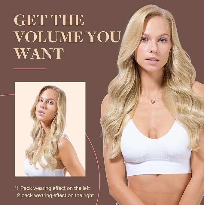 GOO GOO Clip in Hair Extensions Real Human Hair, Remy Human Hair Extensions Clip ins for Women, Natural Human Hair, 24inch 170g 7Pcs, #18A/613A Dark Blonde Highlighted Bleach Blonde