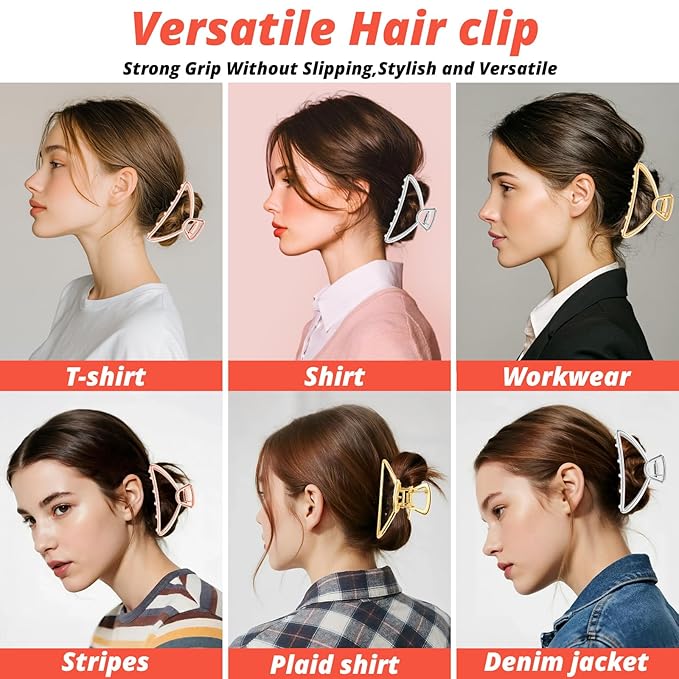 VinBee 3 PACK Large Metal Hair Claw Clips Hair Catch Barrette Jaw Clamp for Women Half Bun Hairpins for Thick Hair (4.13 inch)