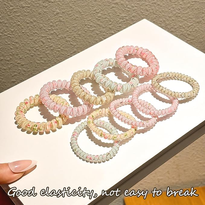 10 Pcs Spiral Hair Ties for Women - Small Elastic Hair Bands, No Damage Hair Coils, Ponytail Holders,Cute Hair Accessories for Thick & Thin Hair SP-5