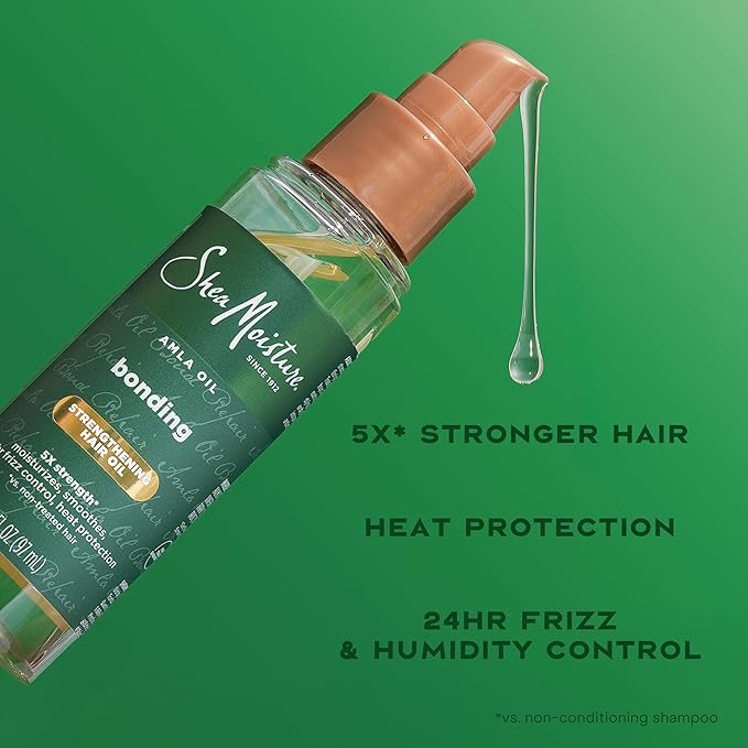 Shea Moisture Bonding Oil Amla Oil To Protect, Strengthen And Smooth Hair With Amla Oil And Fair-Trade Shea Butter With 5X Strength And 24-Hour Frizz & Humidity Control 3.3 Fl Oz