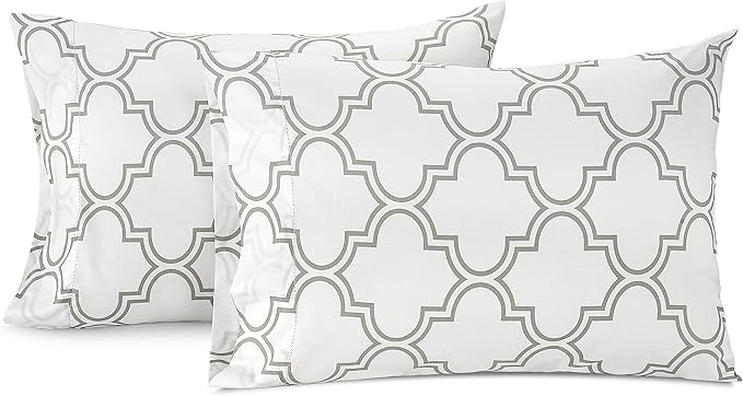LANE LINEN 100% Organic Cotton King Size Pillow Cases Set of 2 (20"x36") - Pillow Cases King Size, Organic Cotton Pillowcases, King Size Pillow Case Set, King Pillow Cases Set of 2 - Trellis Silver