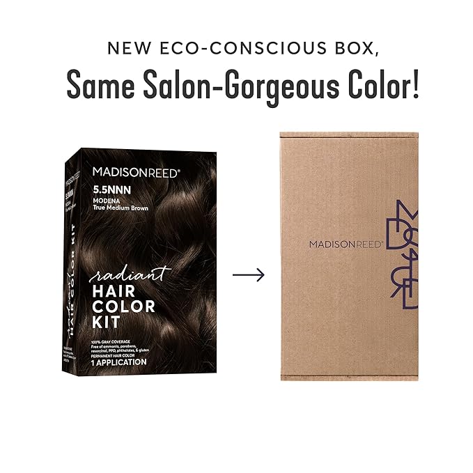 Madison Reed Radiant Hair Color Kit - 5.5NNN Dark Brown with Warm Golden Tones (Modena Brown), 100% Gray Hair Coverage Permanent Hair Dye for Resistant Grays | PPD-Free & Ammonia-Free, 2 Pack