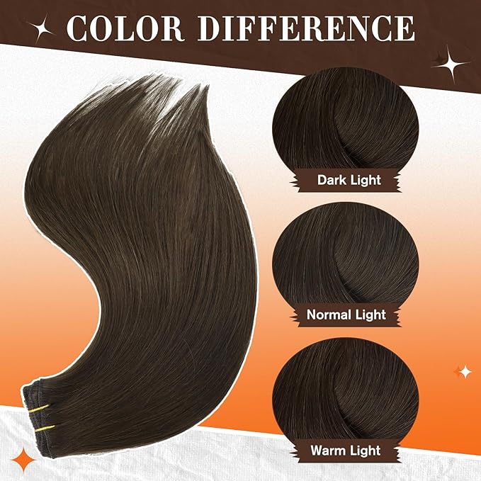 Full Shine Human Hair Clip in Extensions 18 Inch Color 2 Darkest Brown Natural Straight Hair Extensions Lace Clip in Human Hair Extensions Long Straight Hair Longevity 3 PCS 60 Grams
