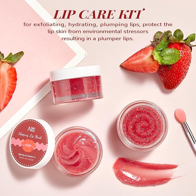 Lip Balm & Moisturizer Set, Lip Scrub & Lip Sleeping Mask- Overnight Treatment Lip Care Products | Moisturize & Nourish, Dry Cracked Lips, Intense Hydration with Vitamin C